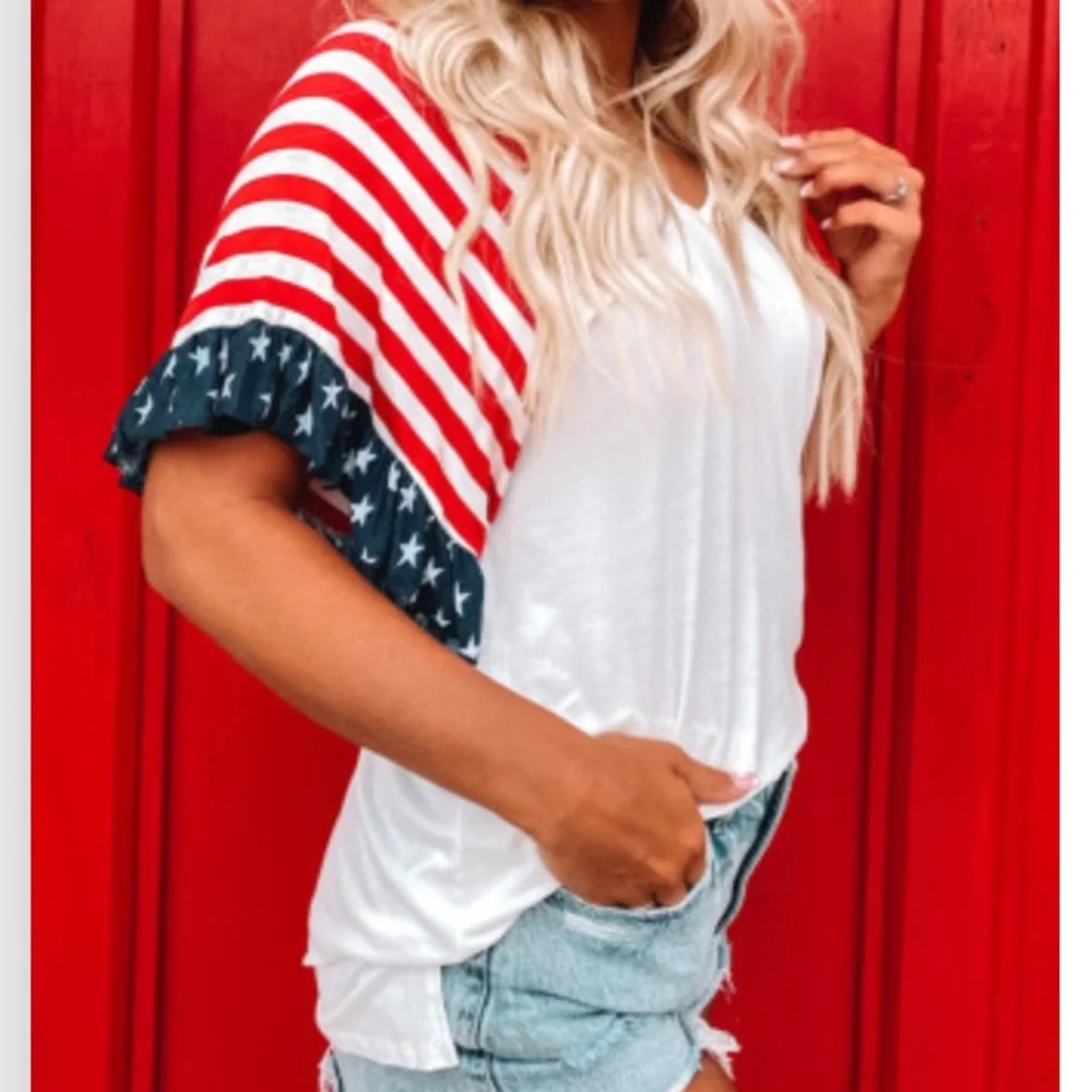 American flag stripe ruffle shoulder shirt - Picture 4 of 4